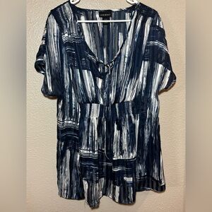 Lane Bryant Abstract Tie Neck Blouse 18/20